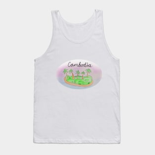 Cambodia watercolor Island travel, beach, sea and palm trees. Holidays and vacation, summer and relaxation Tank Top